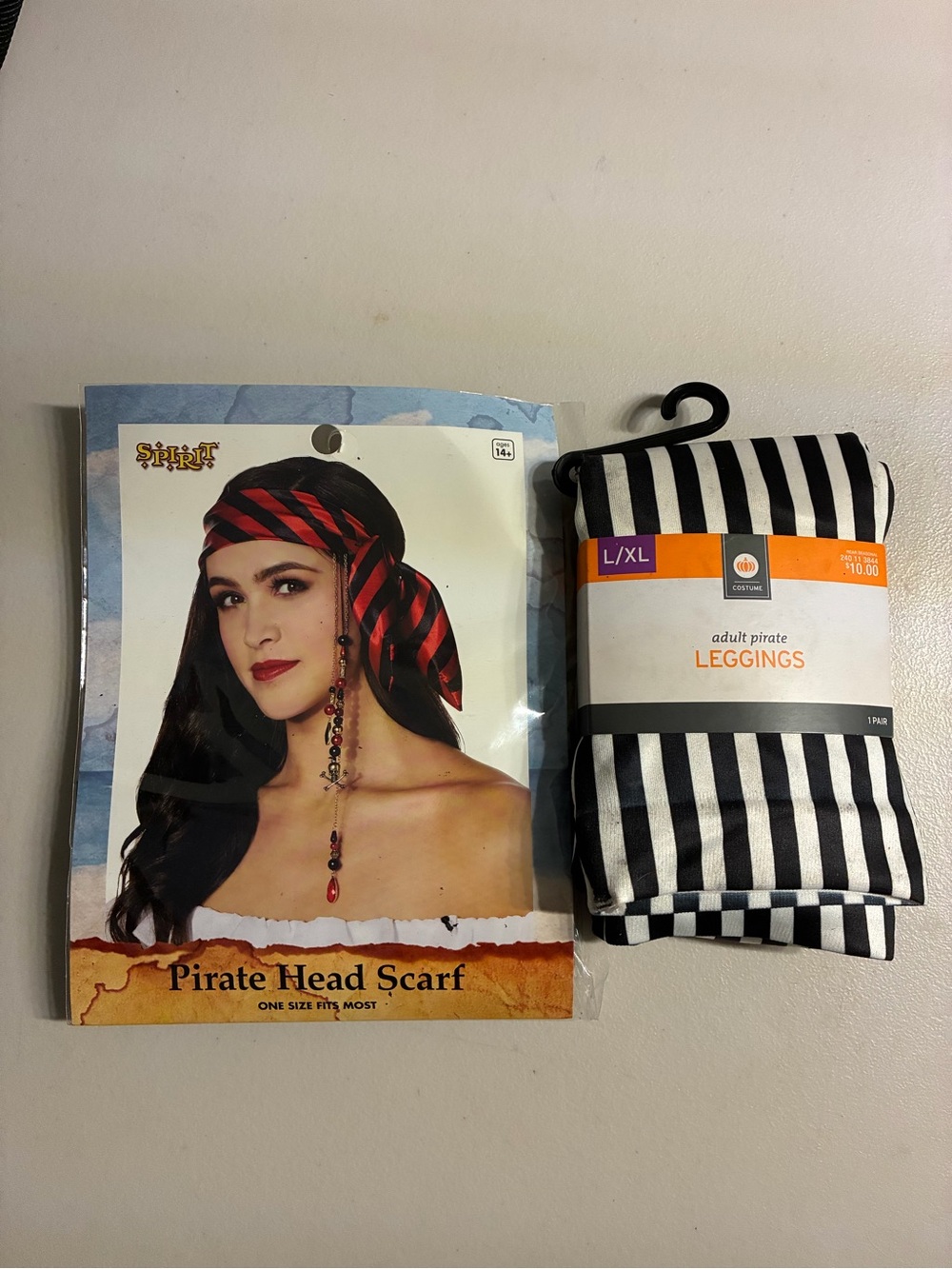 Spirit Pirate Head Scarf & Striped Leggings - Black, Red, White